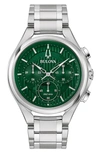 Bulova Men's Chronograph Curv Stainless Steel Bracelet Watch 44mm In Silverone