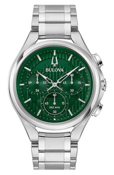 Bulova Men's Chronograph Curv Stainless Steel Bracelet Watch 44mm In Green