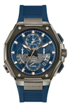 Bulova Men's Chronograph Precisionist X Blue Epdm Rubber Strap Watch 44.5mm In Blue/ Two-tone