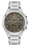 Bulova Men's Chronograph Curv Stainless Steel Bracelet Watch 44mm In Silverone