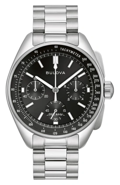 Bulova Men's Chronograph Archive Lunar Pilot Stainless Steel Bracelet Watch Box Set 44mm In Black