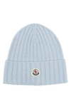 Moncler Beanie With Logo In Baby_blue