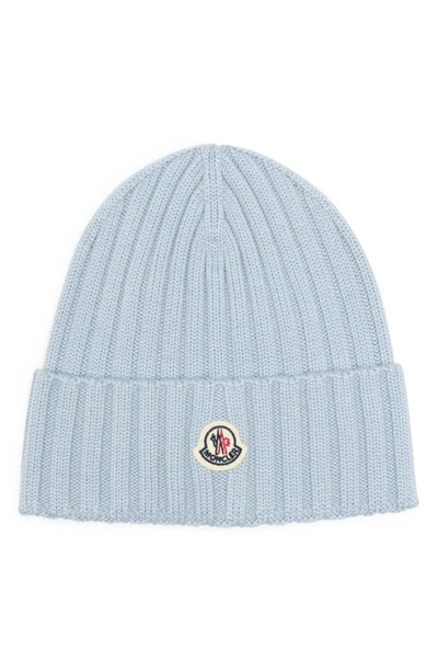 Moncler Beanie With Logo In Baby_blue