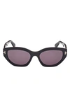 Tom Ford Solange-02 Acetate Butterfly Sunglasses In Shiny Black Smoke