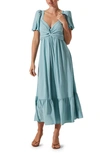 Astr The Label Tie Back Puff Sleeve Midi Dress In Teal