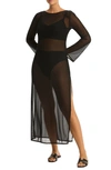 SEA LEVEL DAY CLUB LONG SLEEVE MESH COVER-UP DRESS