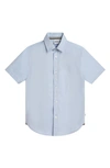 Bosswear Boss Kidswear Solid Short Sleeve Cotton Button-up Shirt In Pale Blue