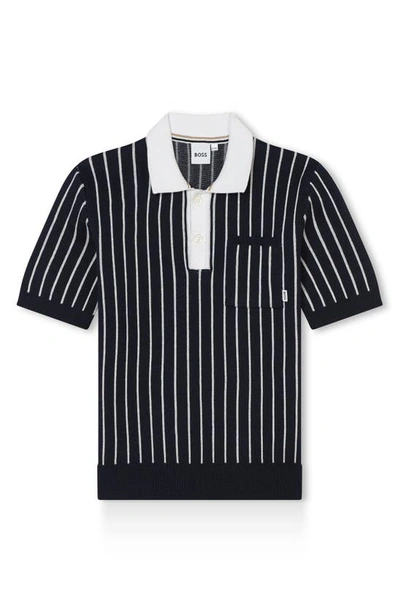 Bosswear Kids' Pinstripe-print Cotton Polo Shirt In Navy
