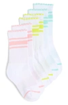 Zella Girl Kids' Peek-a-boo Assorted 3-pack Stripe Scallop Crew Socks In Green Obi- Multi Crew Pack