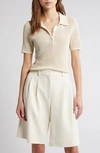 Rag & Bone Viola Open-knit Polo Top In Turtledove