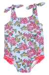 RUFFLEBUTTS KIDS' CHEERFUL BLOSSOMS TIE SHOULDER ONE-PIECE SWIMSUIT