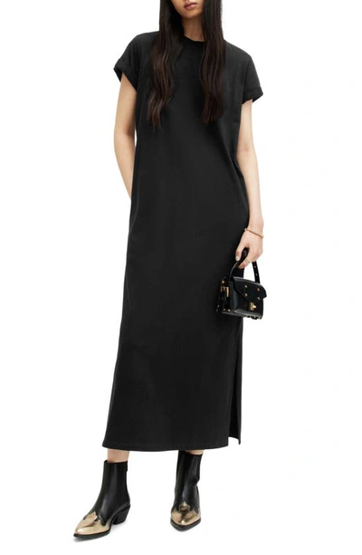 Allsaints Anna Crew Neck Short Sleeve Maxi Dress In Black