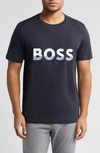 Hugo Boss Boss Logo Crewneck Cotton T-shirt In Dark Blue