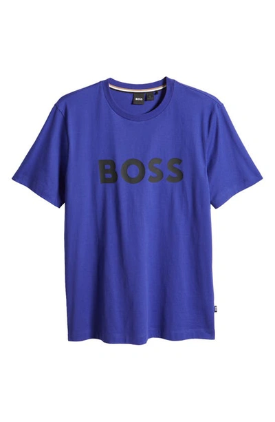 Hugo Boss Cotton-jersey T-shirt With Rubber-print Logo In Dark Purple