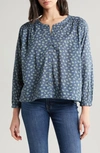 LUCKY BRAND FLORAL SMOCKED BUTTON-UP TOP