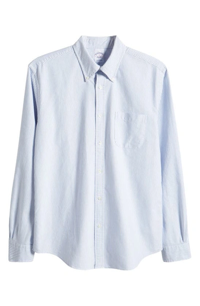 Brooks Brothers Stretch Supima Cotton Non-iron Pinpoint Oxford Button-down Collar, Candy Stripe Dress Shirt | Light In Light Blue