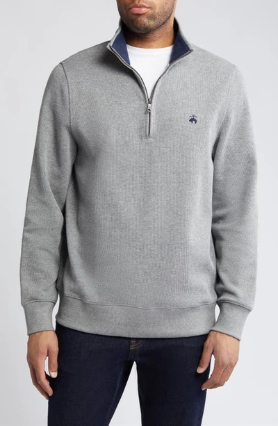 Brooks Brothers Rib Cotton Half Zip Pullover In Gray