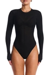 Naked Wardrobe Seamed Long Sleeve Bodysuit In Black