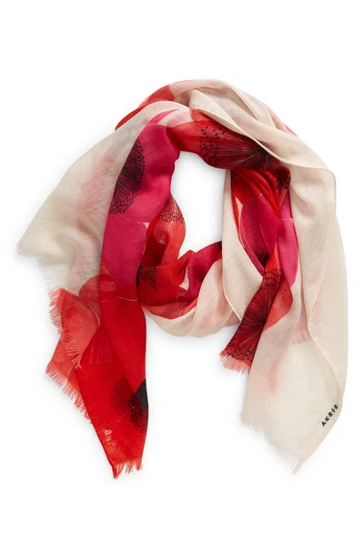 Akris Cashmere And Silk Poppies Print Scarf In Poppy-greige