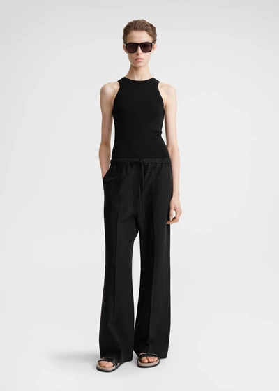 Totême Fluid Viscose & Linen Wide Pants In Black