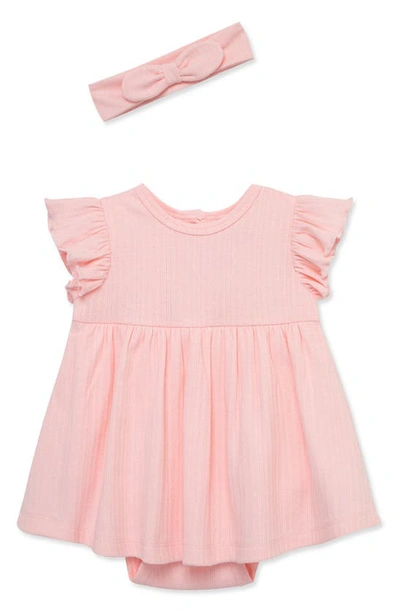 Little Me Babies'  Pointelle Dress & Headband Set In Pink