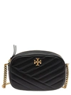TORY BURCH 'KIRA' BLACK CROSSBODY BAG WITH DOUBLE T DETAIL IN CHEVRON LEATHER WOMAN