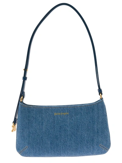 Palm Angels Lategram Bag Denim Gold In Grey