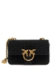 PINKO 'MINI LOVE ONE' BLACK SHOULDER BAG WITH ALL-OVER RHINESTONES IN SUEDE WOMAN