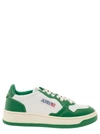 AUTRY 'MEDALIST' WHITE AND GREEN LOW TOP SNEAKERS WITH LOGO PATCH IN LEATHER WOMAN