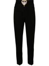 Moschino High-waisted Tailored Trousers With Heart Cut-out And Bead Embellishments In Black