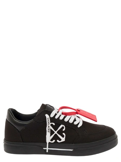 OFF-WHITE BLACK LOW TOP SNEAKERS WITH ARROW AND TAG DETAIL IN COTTON AND LEATHER MAN