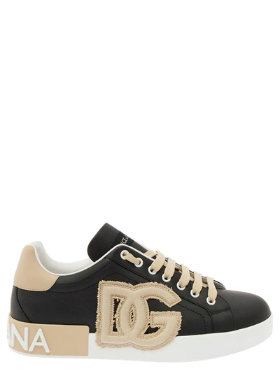 Dolce & Gabbana Portofino Leather Trainers In Black