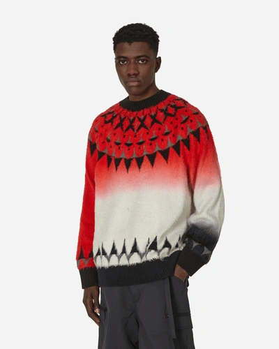 Sacai Jacquard Knit Sweater In Red