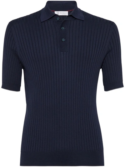 Brunello Cucinelli Short Sleeves Polo In Blue