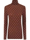 Rabanne Haut Crystal-embellished Stretch-jersey Turtleneck Top In Brown