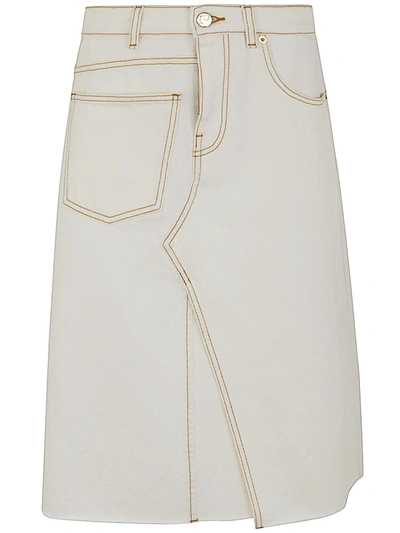 Tory Burch Denim Deconstructed Skirt In White