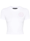 Versace Jeans Couture Glitzer-t-shirt Mit E-emblem In White