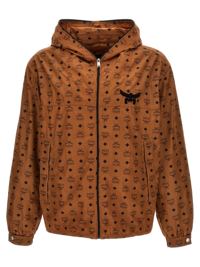 Mcm Monogram-print Hooded Jacket In Brown