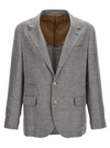 BRUNELLO CUCINELLI SINGLE-BREASTED LINEN BLEND BLAZER GRAY