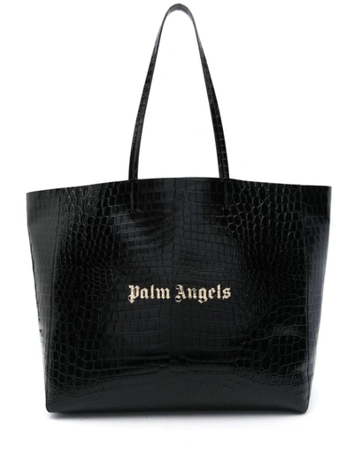 PALM ANGELS PALM ANGELS CROCODILE-EMBOSSED LEATHER TOTE BAG