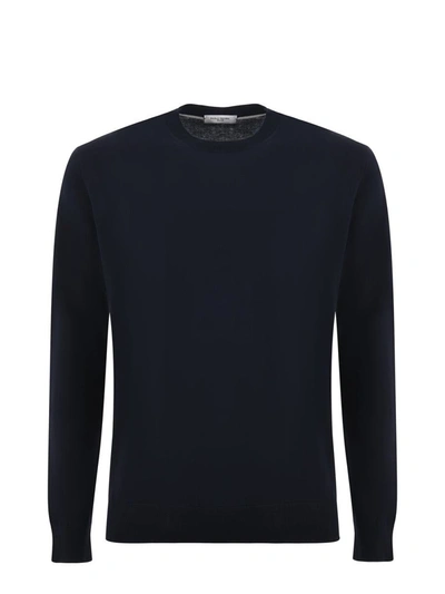 Paolo Pecora Crew Neck Blue Knit Sweater In Black