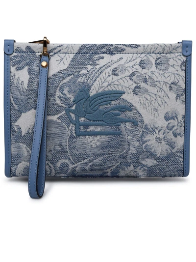 Etro Two-tone Fabric Clutch Bag In Blue