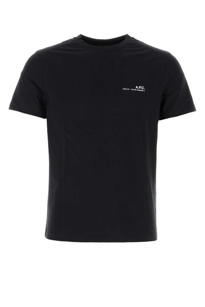 A.P.C. BLACK CREWNECK T-SHIRT WITH CONTRASTING PRINT IN COTTON MAN