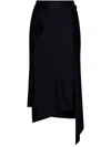 Coperni Flower-applique Slit Asymmetric Midi Skirt In Black