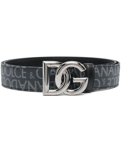 Dolce & Gabbana Logo-tape Fabric Belt In Nero Grigio