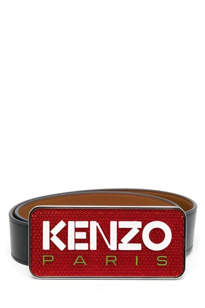 Kenzo Paris Wide Reversible Leather Belt Black