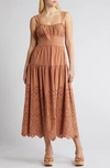 Moon River Tiered Eyelet Back Bow Dress In Terracotta In Terracotta