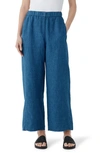 Eileen Fisher Cropped Wide-leg Organic Linen Pants In Atlantis