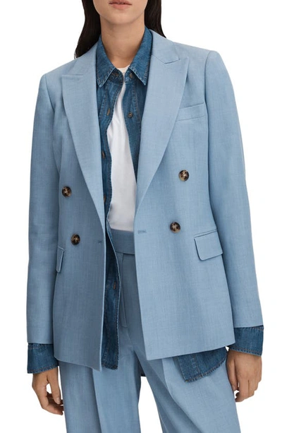 Reiss June - Blue Petite Double Breasted Suit Blazer With Tencel™ Fibers, Us 4