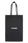 Jil Sander Black Tote Bag With Logo Print In Canvas Woman In Black